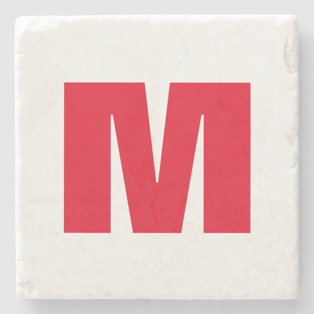 Modern Minimalist Monogram White Red Stone Coaster (Front)