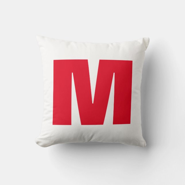 Modern Minimalist Monogram White Red Throw Pillow (Front)