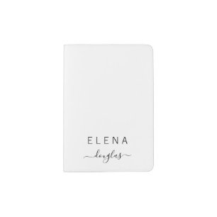 Modern Minimalist Monogram White Script Passport Holder
