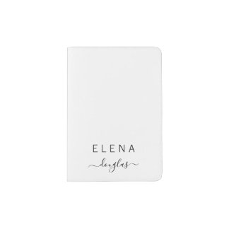 Modern Minimalist Monogram White Script Passport Holder