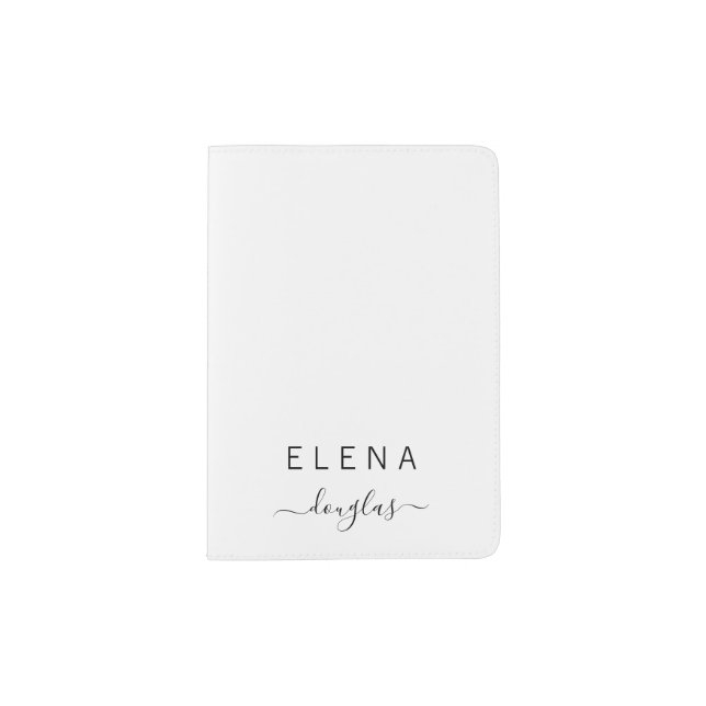 Modern Minimalist Monogram White Script Passport Holder (Front)