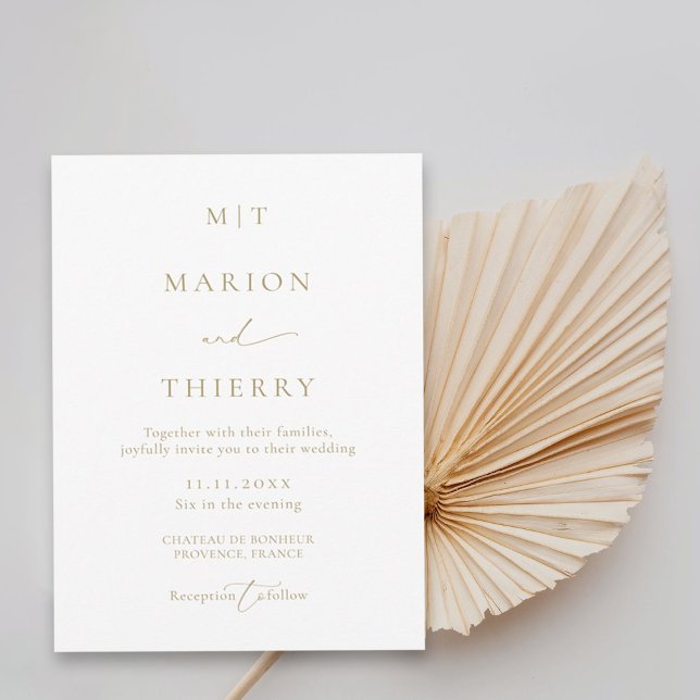 Modern minimalist monogram white wedding  invitation (Creator Uploaded)