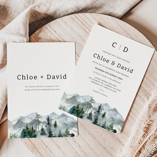 Modern Minimalist Monogram Wilderness Wedding Invitation