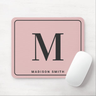 Modern Minimalist Monogram with Name - Blush Pink Mouse Pad