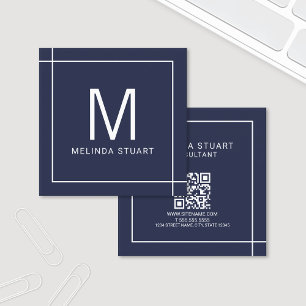 Modern Minimalist Monogram with Qr Code Square Bus Business Card
