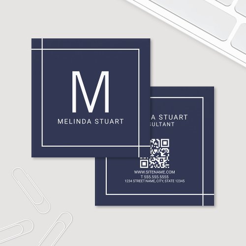 Modern Minimalist Monogram with Qr Code Square Bus Square Business Card