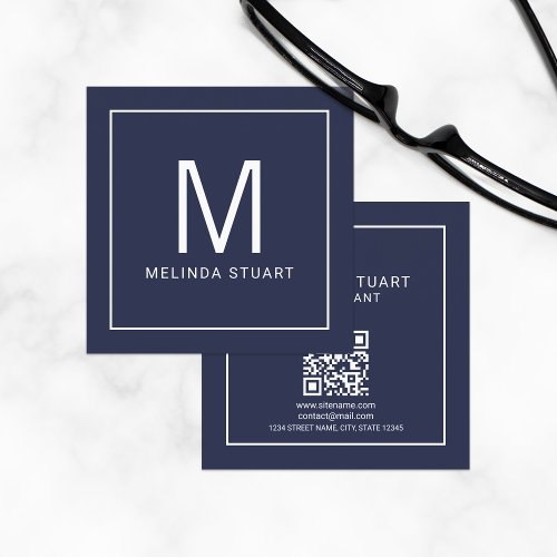 Modern Minimalist Monogram with Qr Code Square Square Business Card