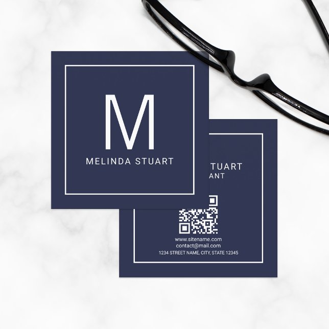 Modern Minimalist Monogram with Qr Code Square Square Business Card (Creator Uploaded)