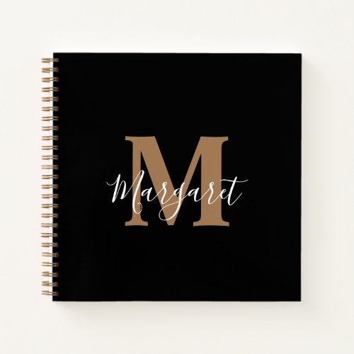 Modern Minimalist Monogrammed Black Notebook