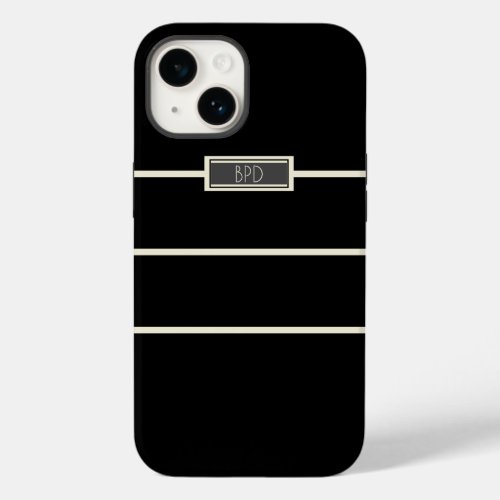 Modern Minimalist Monogrammed Initials Black Case_Mate iPhone 14 Case