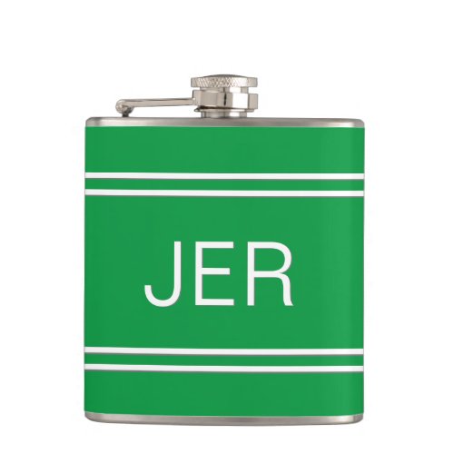 Modern Minimalist Monogrammed Initials Drink Green Flask