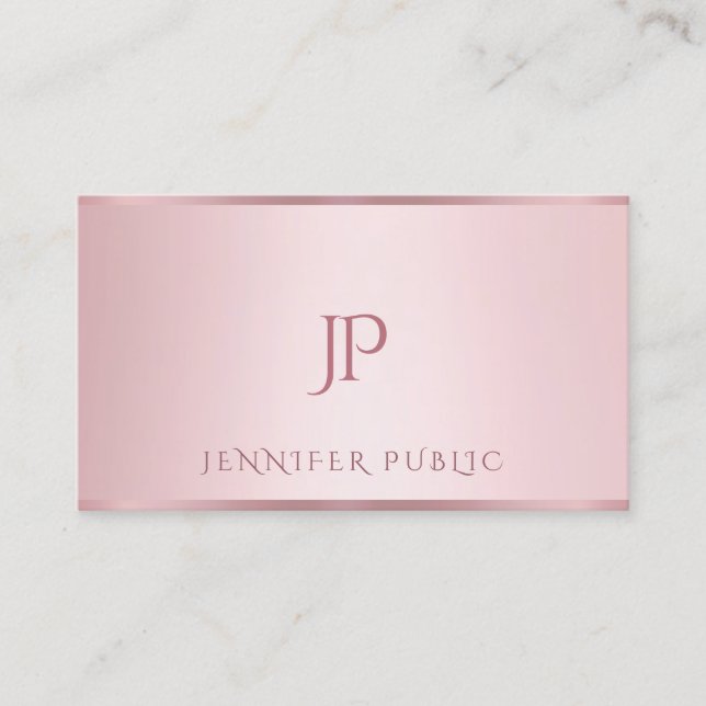 Modern Minimalist Monogrammed Rose Gold Template Business Card (Front)