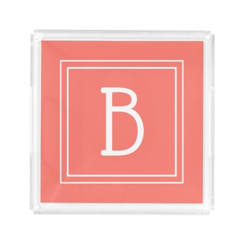 Modern Minimalist Monogrammed Template Coral Acrylic Tray