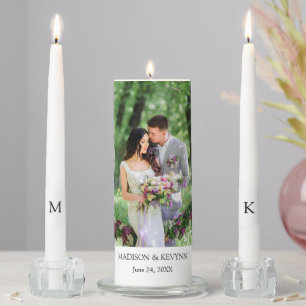 Modern Minimalist Monograms Couple Photo Wedding Unity Candle Set