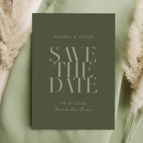 Modern Minimalist Moss Green Chic Wedding Save The Date