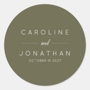 Modern Minimalist Moss Green Custom Wedding Classic Round Sticker