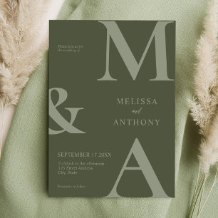 Modern Minimalist Moss Green Wedding Invitation