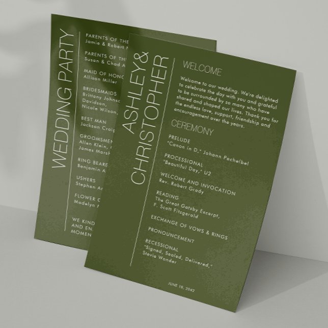Modern Minimalist Moss Green Wedding Program (Creator Uploaded)