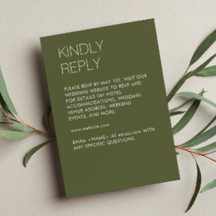 Modern Minimalist Moss Green Wedding RSVP Card