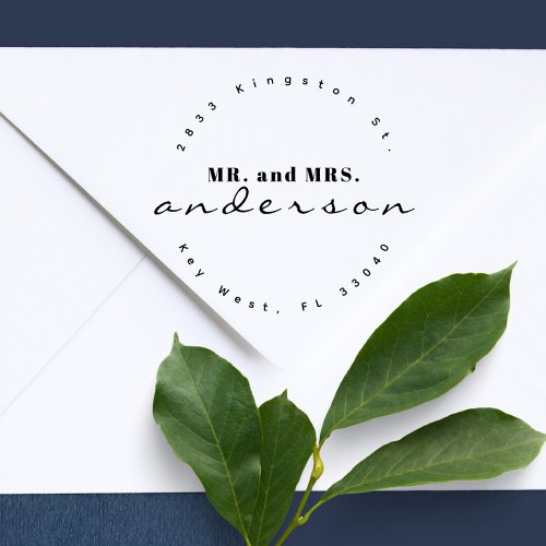 Modern Minimalist Mr and Mrs Return Address Rubber Stamp