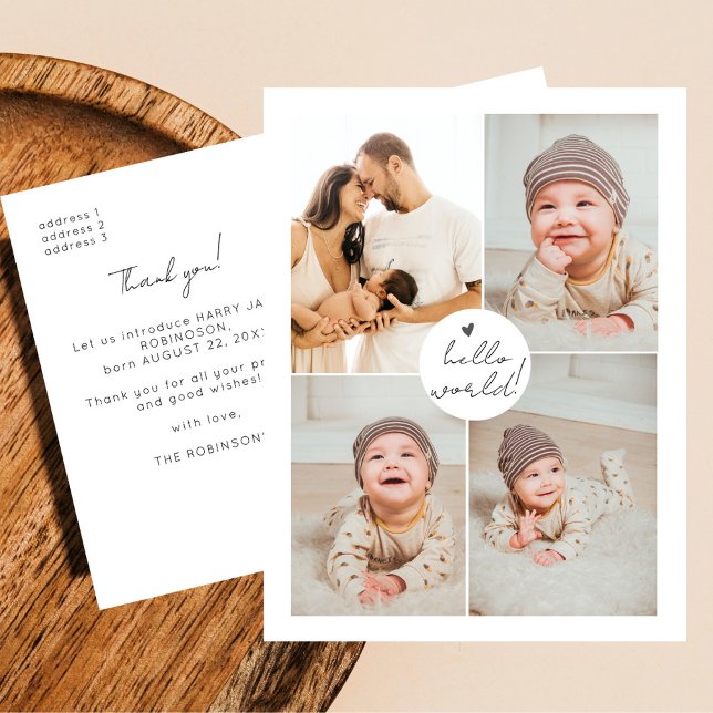 Modern Minimalist Multi Photo New Baby Thank You Postcard (Creator Uploaded)