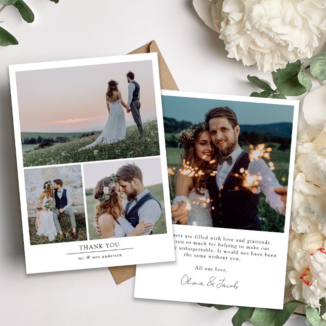 Modern Minimalist Multi Photo Wedding Thank You Card (Creator Uploaded)