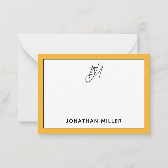 Modern Minimalist Mustard Yellow Monogram Note Card (Front)