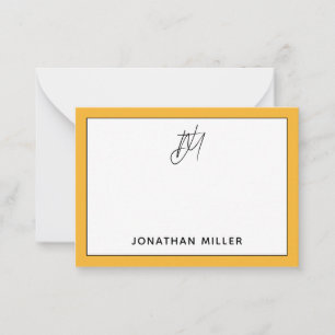 Modern Minimalist Mustard Yellow Monogram Note Card