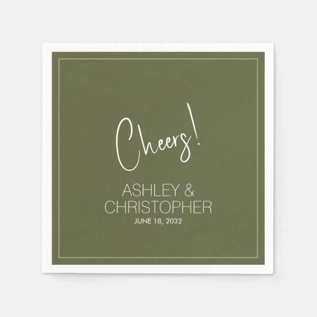 Modern Minimalist Muted Moss Wedding Napkins (Front)