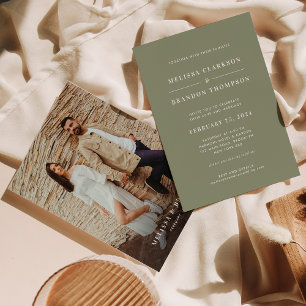 Modern Minimalist Muted Sage Green Photo Wedding Invitation
