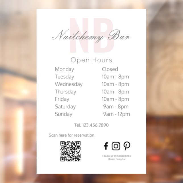 Modern Minimalist Nail Salon Open Hours Sign (Sheet 2)
