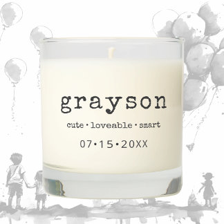 Modern Minimalist Name Date Scented Candle