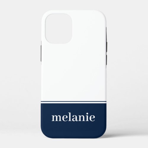 Modern Minimalist Name iPhone Case  Navy White