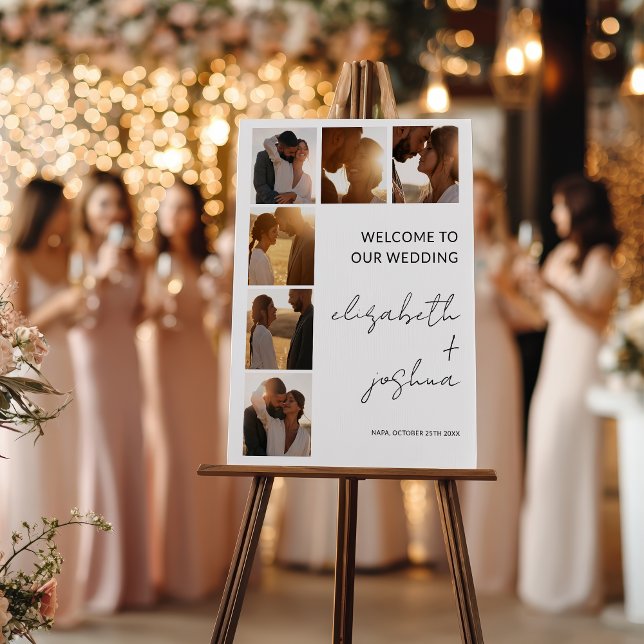 Modern  Minimalist Name Photo Grid Wedding Welcome Foam Board (Modern Minimalist Name Photo Grid Wedding Welcome Foam Board)