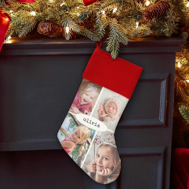 Modern Minimalist Name Simple Photo Collage Christmas Stocking (Creator Uploaded)