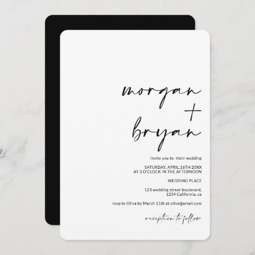 Modern minimalist names calligraphy black wedding invitation