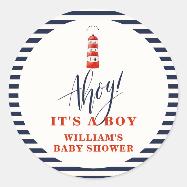 Modern Minimalist Nautical Lighthouse Baby Shower  Classic Round Sticker (Front)