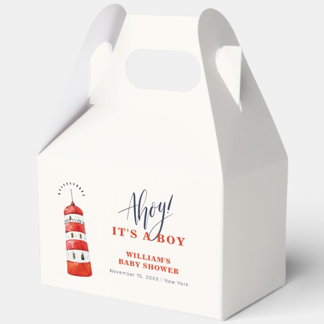 Modern Minimalist Nautical Lighthouse Baby Shower  Favor Boxes (Front)