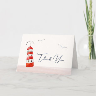 Modern Minimalist Nautical Lighthouse Baby Shower Letterpress Thank You Card
