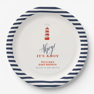 Modern Minimalist Nautical Lighthouse Baby Shower  Paper Plates