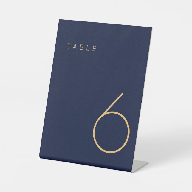 Modern Minimalist Navy and Gold Table Number Pedestal Sign (Front)