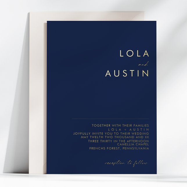 Modern Minimalist | Navy And Gold Wedding Real Foil Invitation (Creator Uploaded)