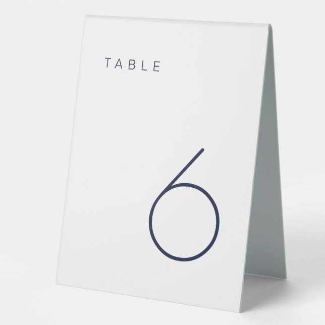 Modern Minimalist Navy and White Table Number Table Tent (Front)