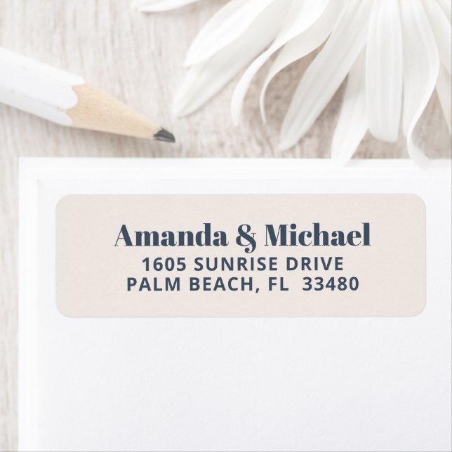 Modern Minimalist Navy Blue and Ecru Beige Label (Insitu)