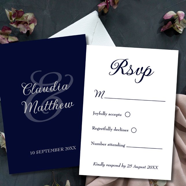 Modern Minimalist Navy Blue and White Wedding RSVP Card (Modern Minimalist Navy Blue and White Wedding RSVP)