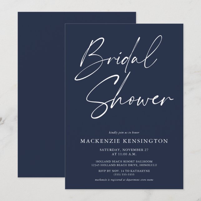Modern Minimalist Navy Blue Bridal Shower Invitation (Front/Back)