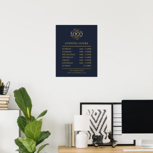 Modern Minimalist Navy Blue Business Opening Hours Poster