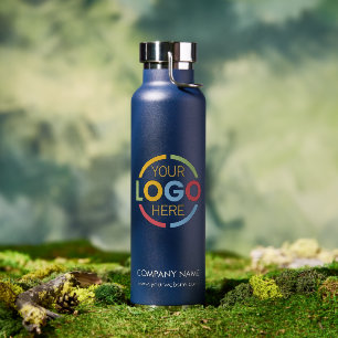 Modern Minimalist Navy Blue Company Business Logo Water Bottle