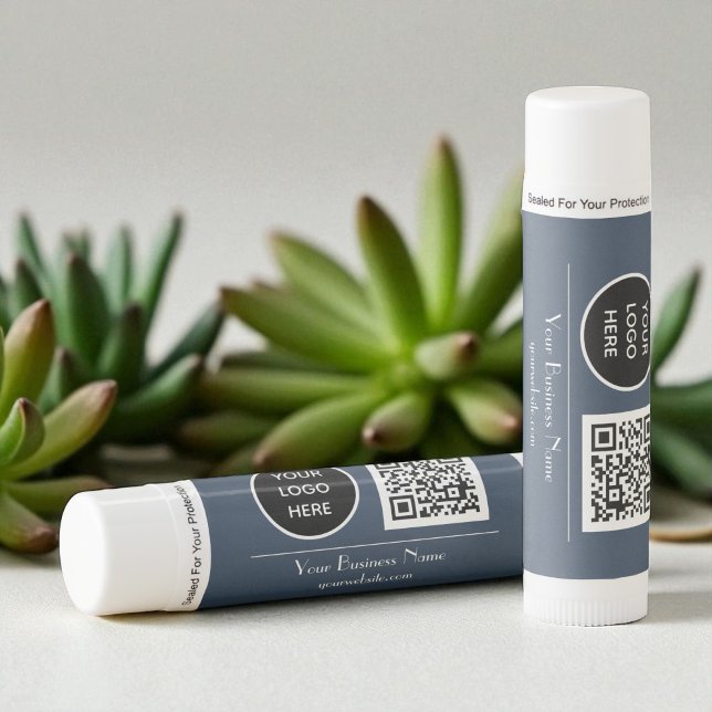 Modern Minimalist Navy Blue Custom logo QR Code Lip Balm (Creator Uploaded)