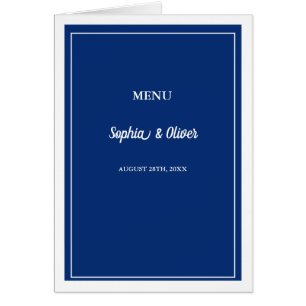 Modern Minimalist Navy Blue Folded Wedding Menu Cards